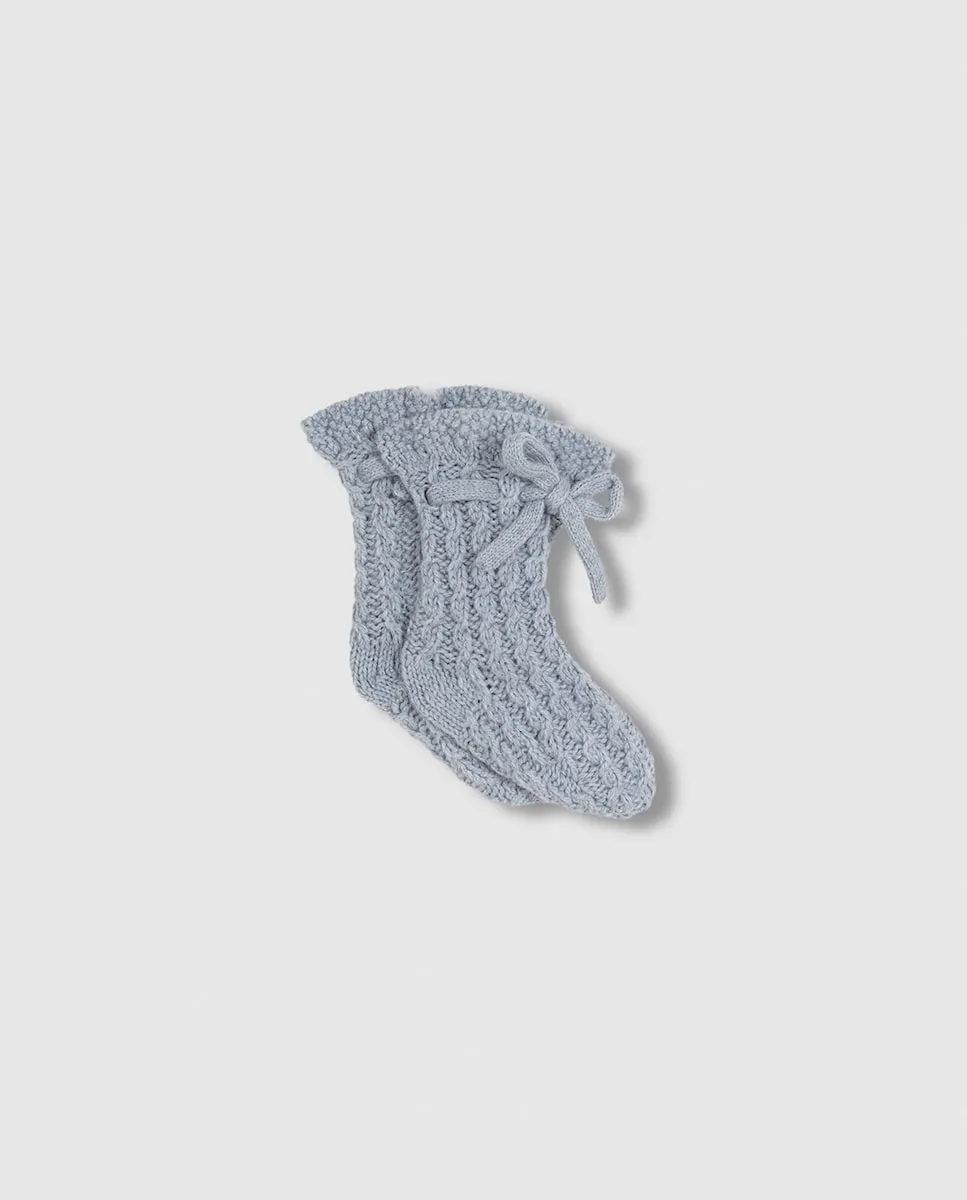 

Вязаные детские носочки из шерсти с узором «косы» Gocco, синий