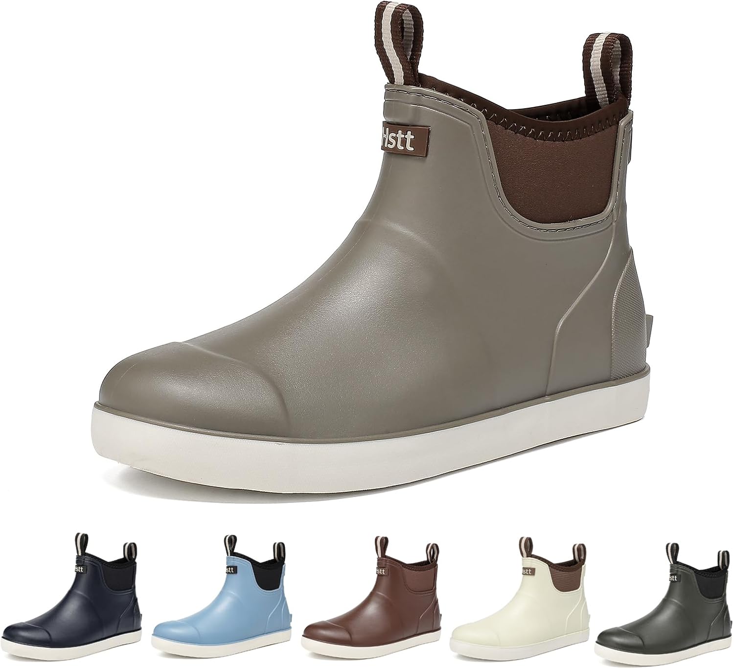 

Мужские ботинки для палубы, водонепроницаемые туфли для палубы, дождевые ботинки, ботинки для рыбалки в соленой воде, резиновые нескользящие садовые сапоги для садоводства, прогулок на лодке, кемпинга, парусного спорта и рыбалки Hsbdnzq, серый