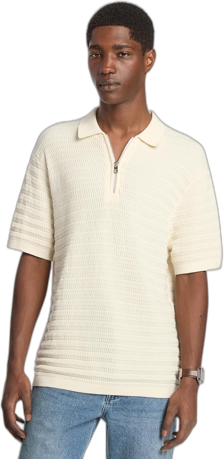 

Michael Kors мужской фактурный свитер-поло на молнии, Bone, Белый, Michael Kors мужской фактурный свитер-поло на молнии, Bone