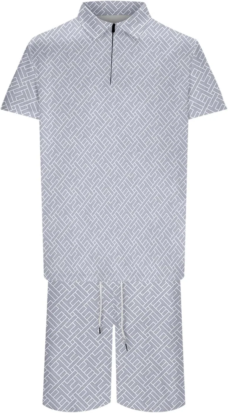 Спортивный костюм с поло и шортами, полосатый, A44 Light Grey — фото 4
