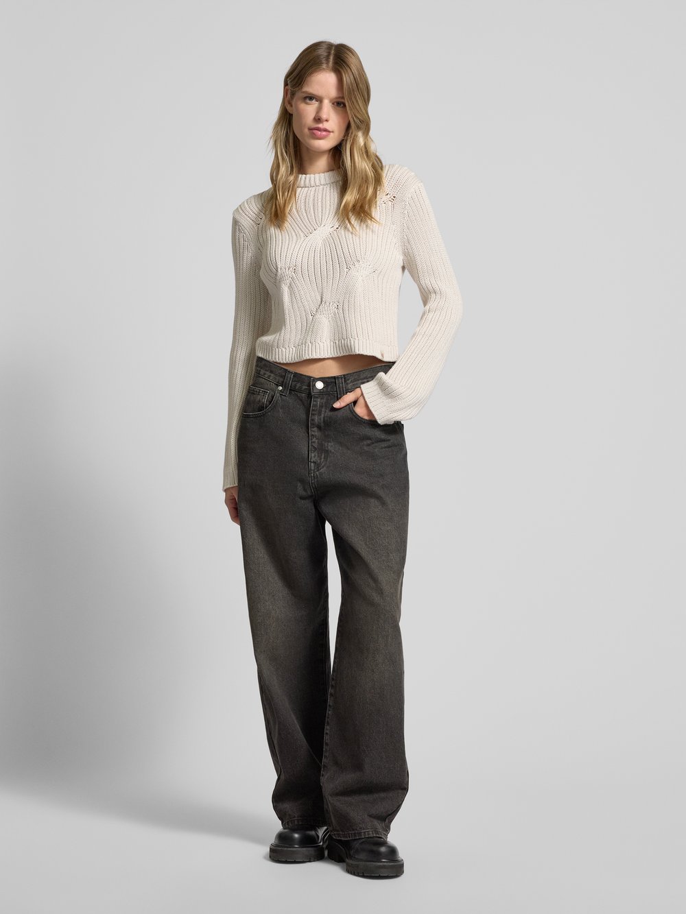 

Вязаный свитер с ребристыми манжетами Calvin Klein Jeans, экрю