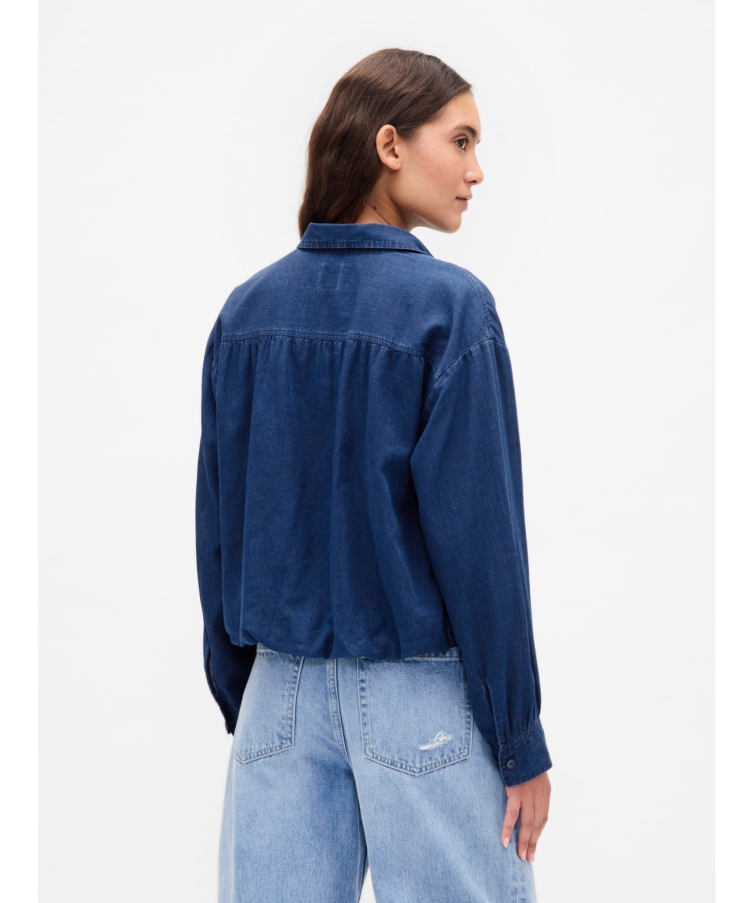 (W) Рубашка с пышным подолом GAP, MEDIUM_INDIGO_15 — фото 3
