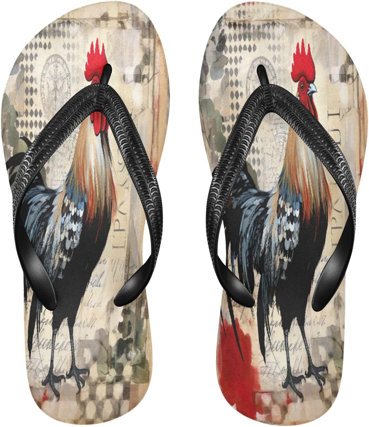 

Винтажные акварельные шлепанцы с петухом и курицей, пляжные шлепанцы, резиновые нескользящие летние тапочки для женщин и мужчин Sinestour, Vintage Watercolor Rooster Hen