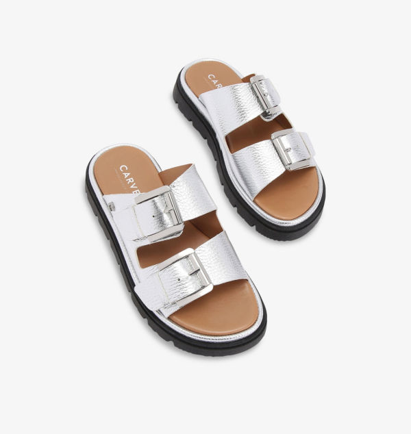Сандалии Pavilion из металлизированной кожи с пряжками-ремешками Carvela Comfort, серебряный — фото 2