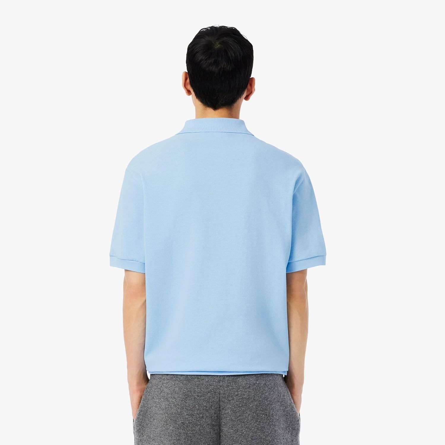 Мужская повседневная официальная поло-рубашка Lacoste из плотной ткани свободного кроя, светло-синий — фото 3