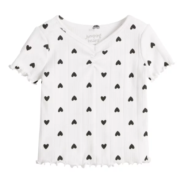 

Детская футболка с рюшами на воротнике для девочек Jumping Beans, цвет heart print white