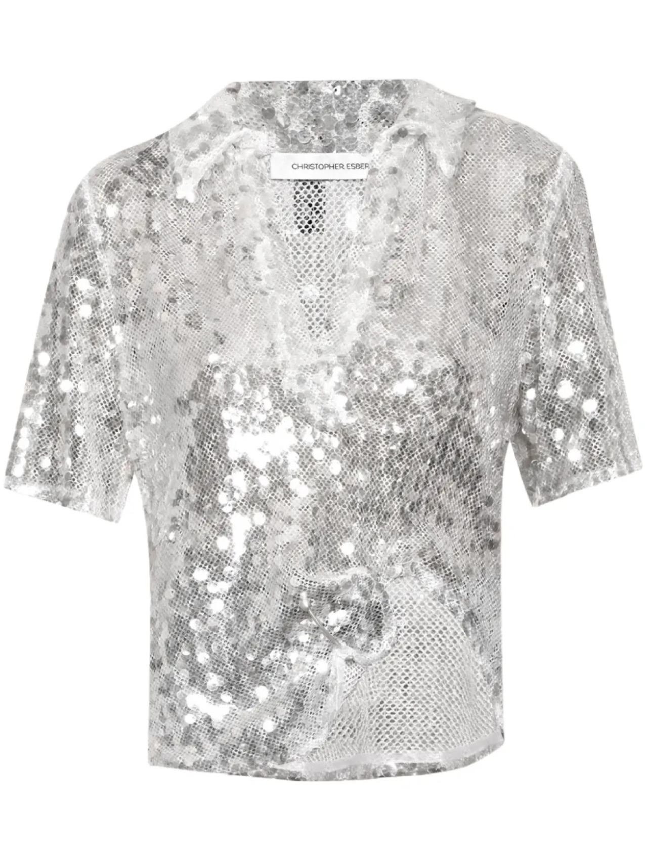 

Christopher Esber рубашка поло Opaline Sequin, серебристый
