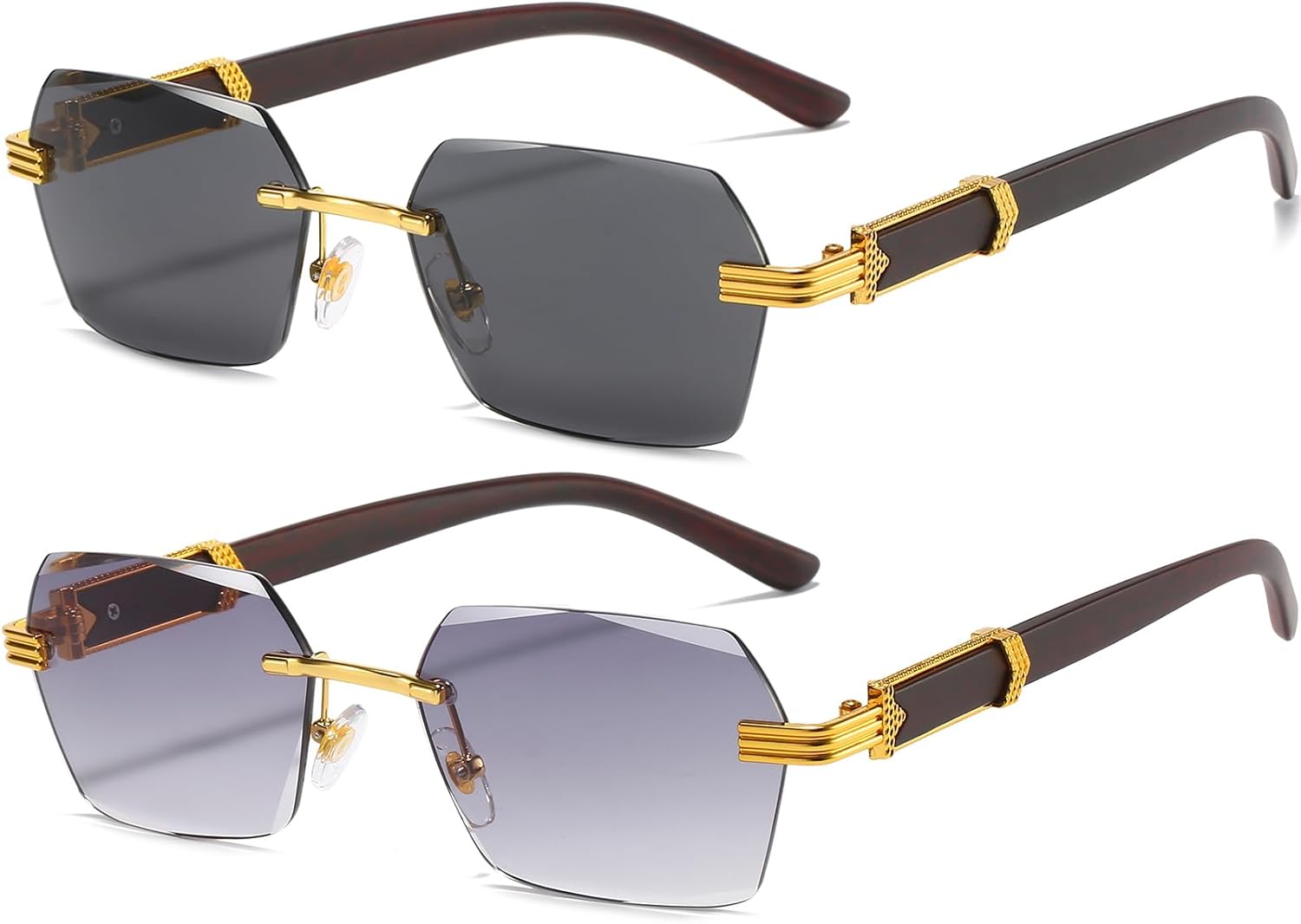 

Солнцезащитные очки AIEYEZO в стиле ретро, ​​без оправы, прямоугольные, унисекс, винтажные, безрамочные, модные, квадратные, тонированные, 2 Pack (Gold/Grey + Gold/Grey Gradient)