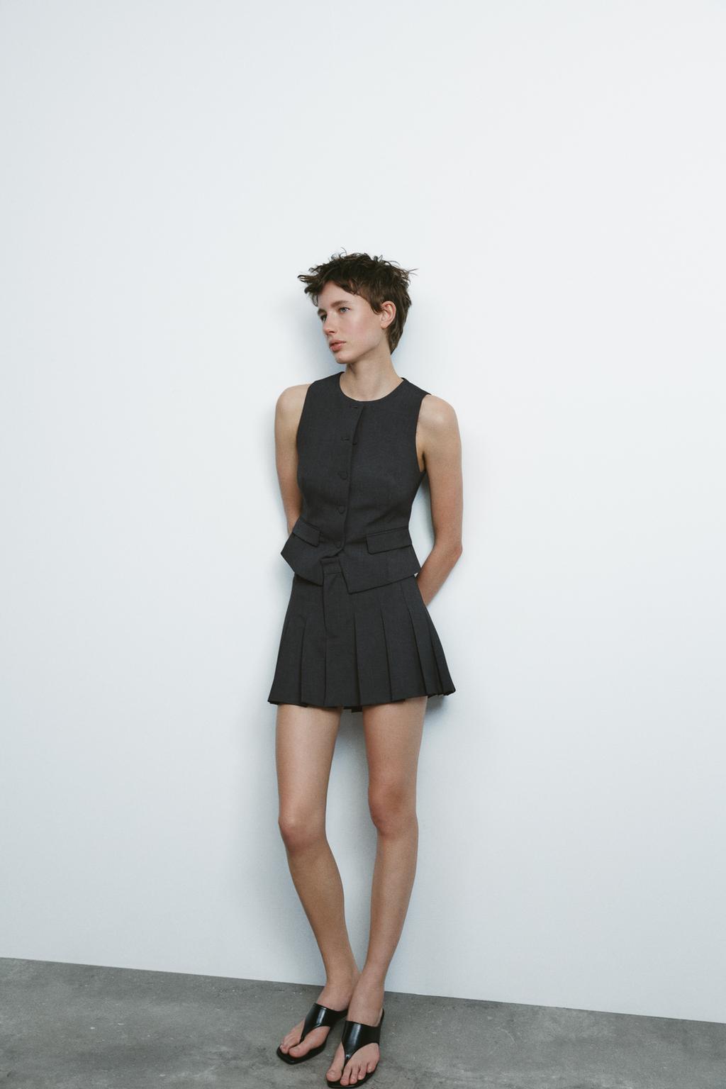 

Юбка в клетку со складками ZARA, цвет Mid-grey