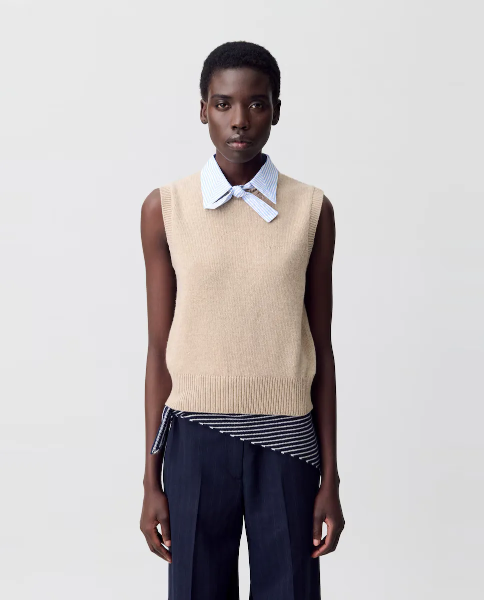 

Женский вязаный жилет со съемным воротником Claudie Pierlot, бежевый