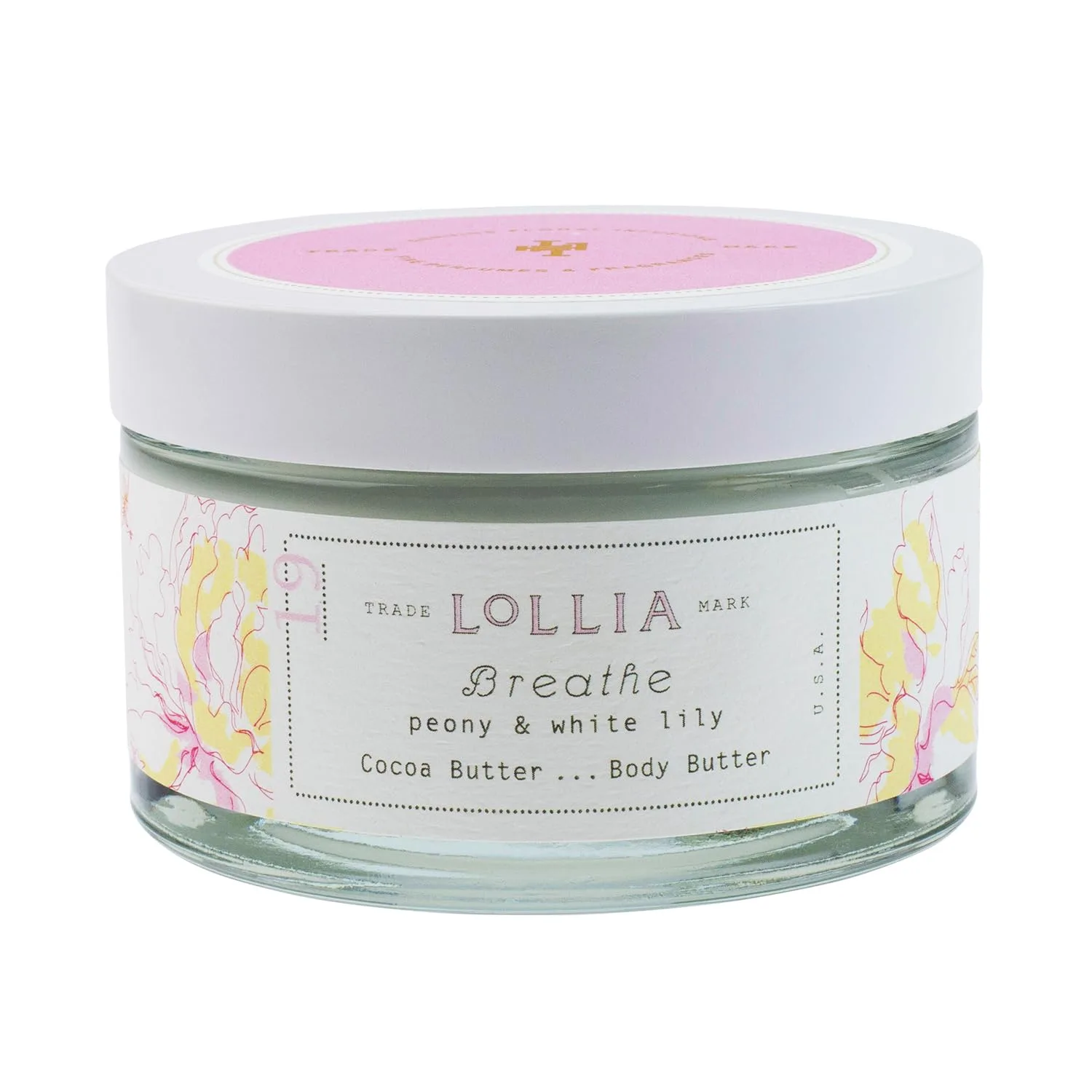 Крем для тела LOLLIA Breathe, 168 г - Аромат пиона и белой лилии - Масло ши и какао, лосьон для тела для женщин, увлажняющий и разглаживающий крем для тела., White
