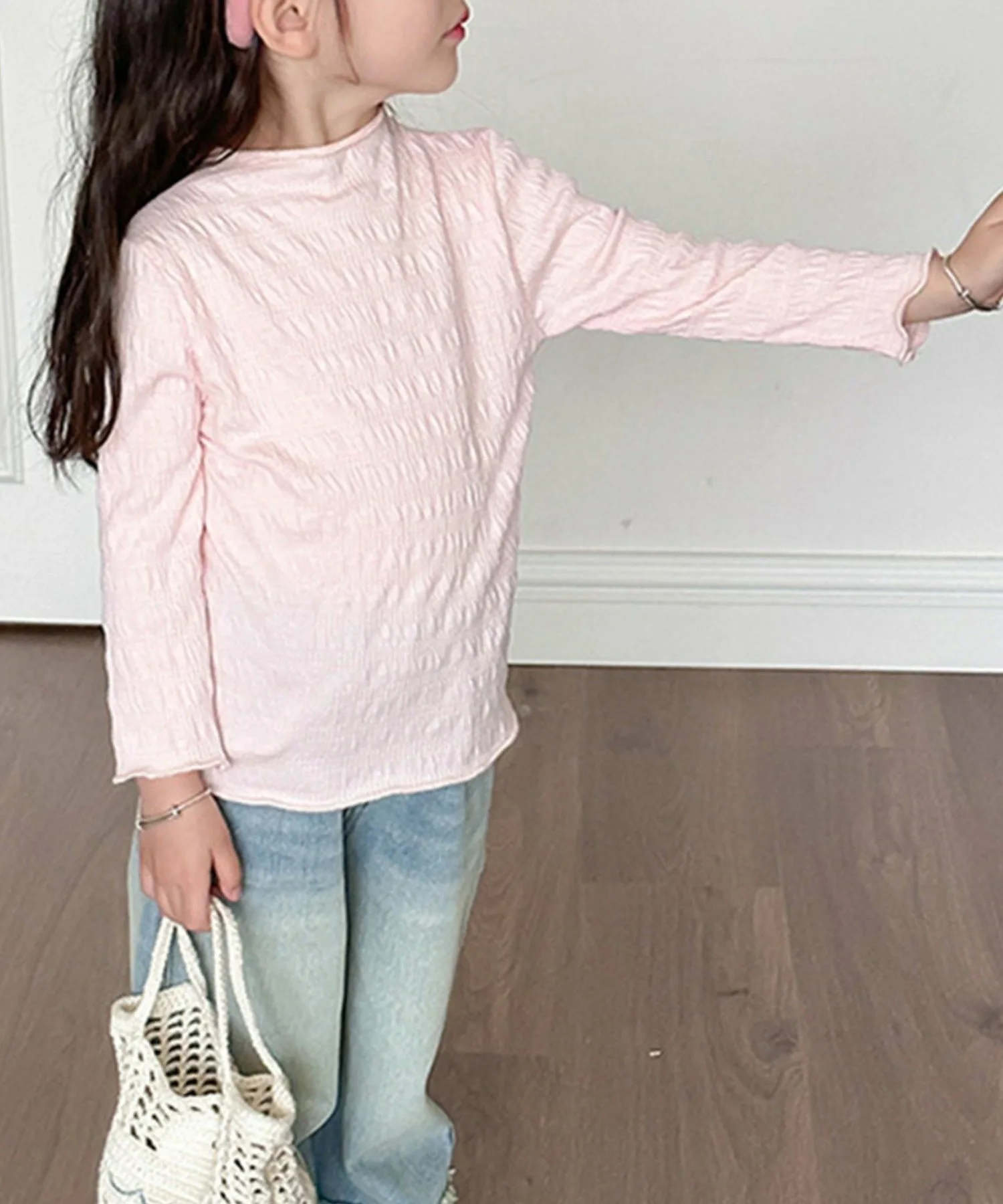 Мятая блузка с длинными рукавами Aimoha Kids, pink