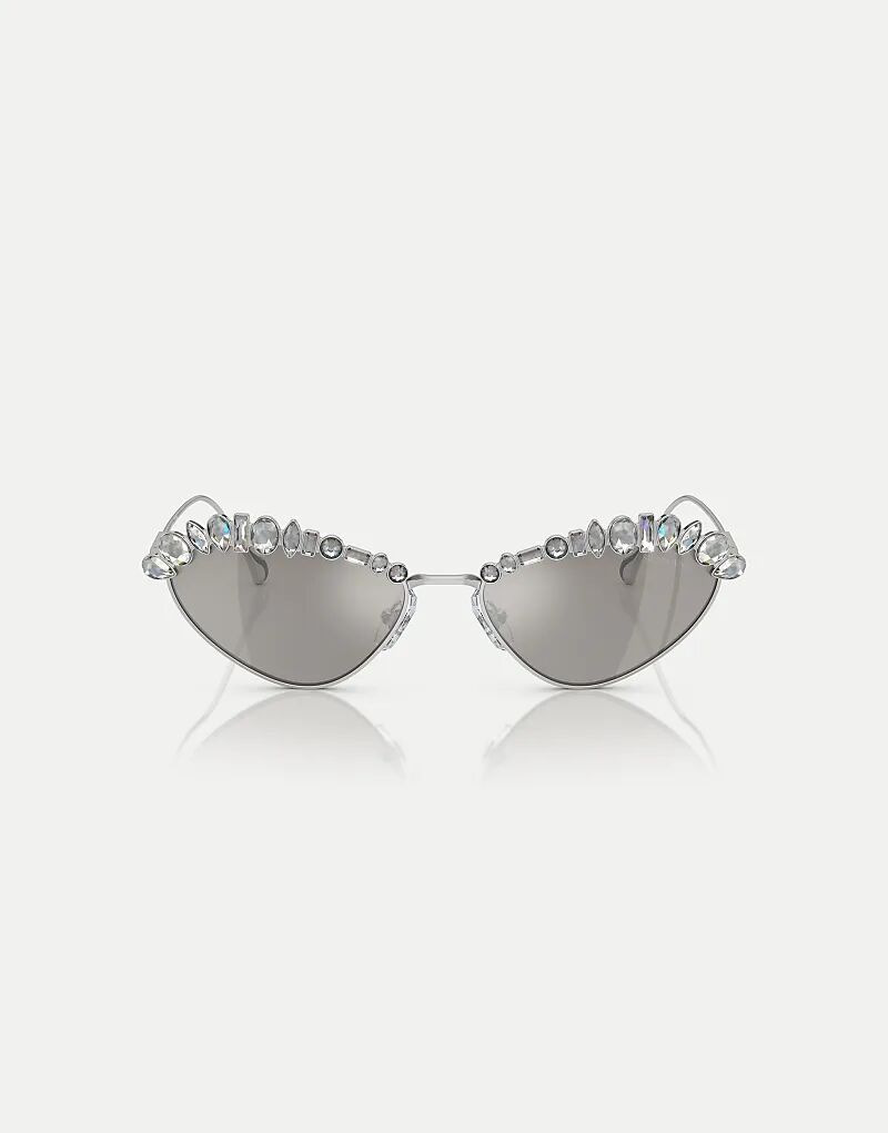 

Солнцезащитные очки Swarovski необычной формы с зеркальными линзами серебристого цвета