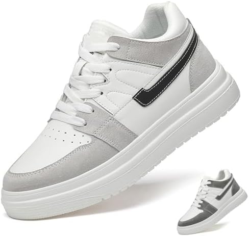 

Мужские кожаные кроссовки с невидимым увеличением роста 2,4'' модные, на шнуровке, низкие, легкие, дышащие, удобные, с нескользящей подошвой, скрытой платформой для подъема каблука, спортивные для ходьбы Wyuetra, белый