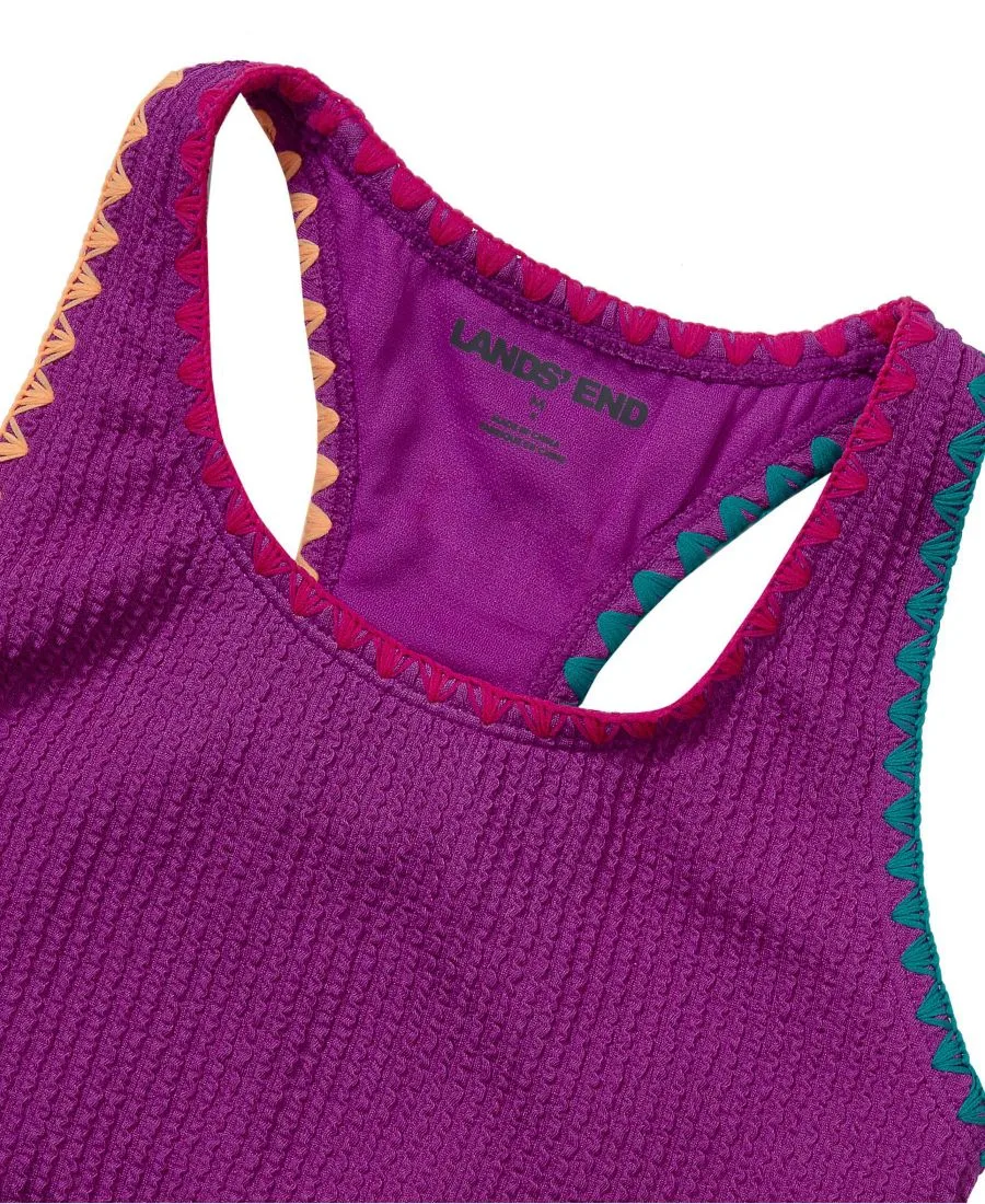 Детский купальник-бикини с вышивкой, устойчивый к хлору Lands' End, Neon Fuchsia/Deep Violet — фото 2