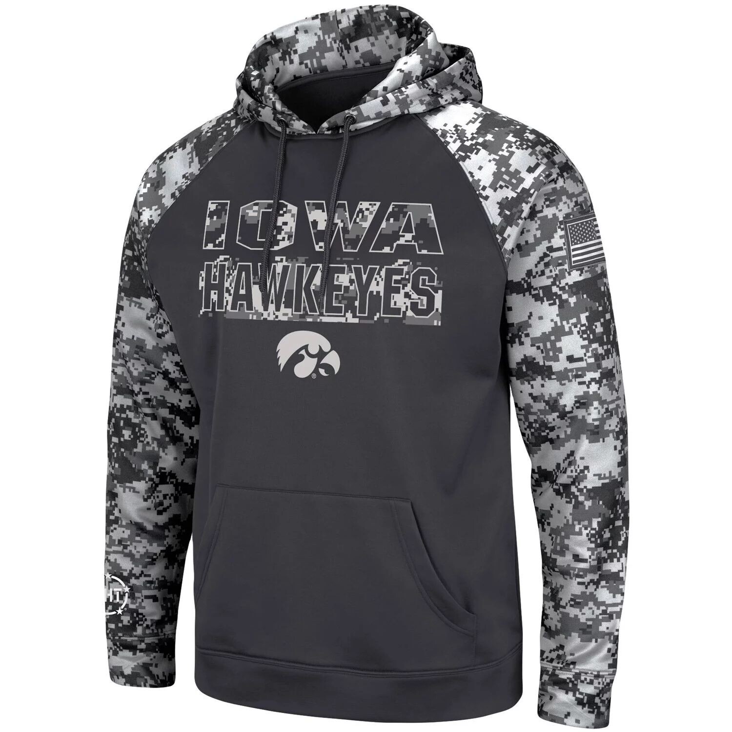 

Мужской темно-серый пуловер с капюшоном Iowa Hawkeyes OHT Military Appreciation Digital Camo Colosseum