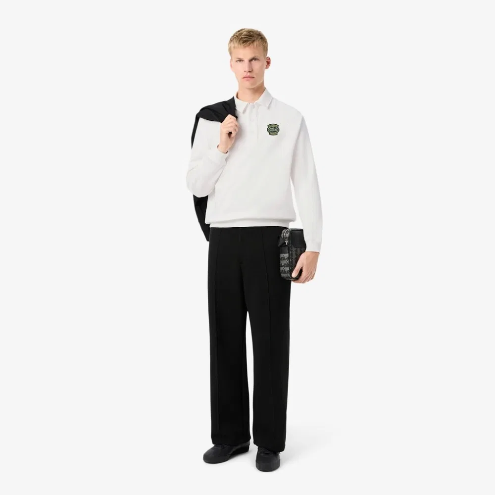Мужской свитшот Lacoste с воротником и нашивкой, молочно-белый — фото 4