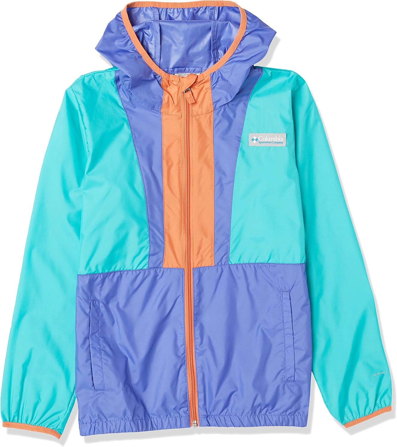 

Columbia Boys' Back Bowl Hooded Windbreaker, Bright Aqua/Purple Lotus/Desert Orange