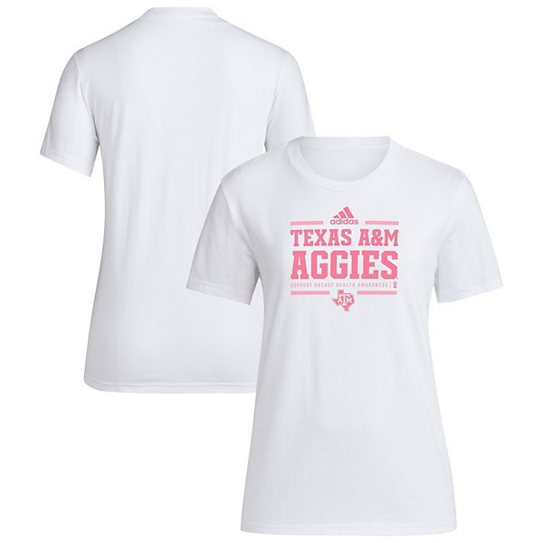 Женская белая футболка Texas A&M Aggies 2024 для предматчевого выхода в поддержку осведомленности о раке груди Adidas — фото 2
