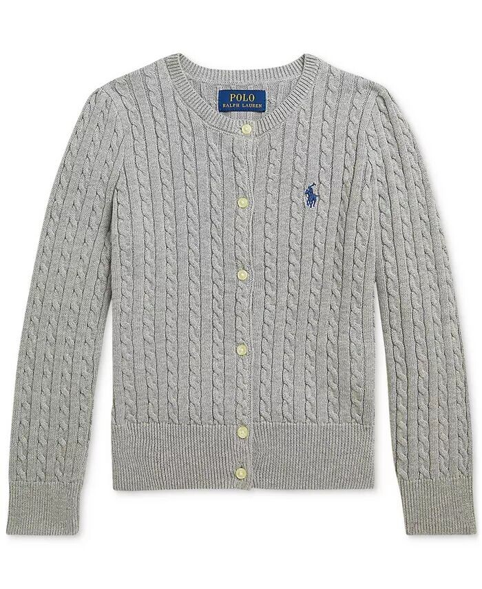 

Хлопковый кардиган косой вязки для больших девочек Polo Ralph Lauren, серый