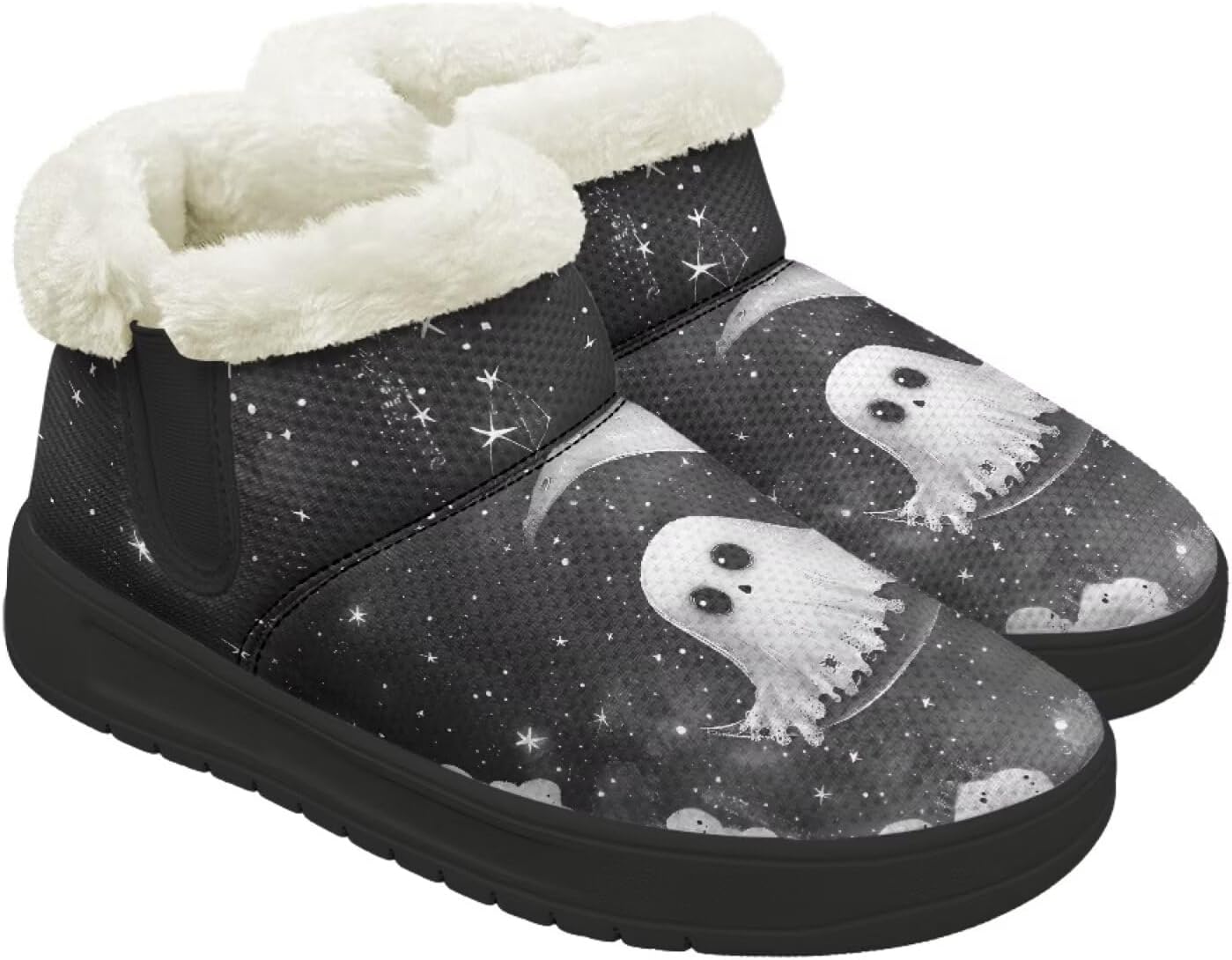 

Зимние ботинки Forchrinse для женщин и мужчин, с меховой подкладкой, для ходьбы на улице, короткие, с теплой подошвой и противоскользящей стелькой, Halloween Ghost Printed