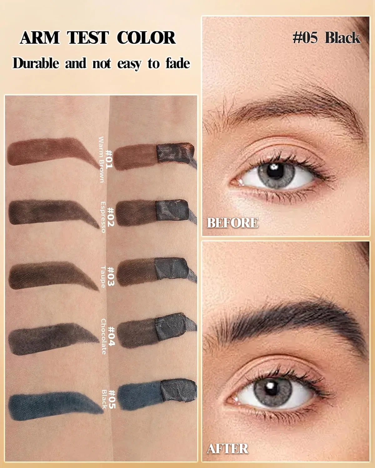 Гель для бровей Tattoo Eyebrow Gel, набор 2 шт, 6.8 мл, оттенок 05 Black, LYSdefeu — фото 4