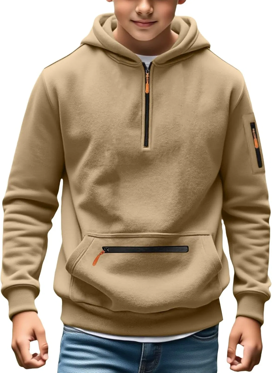 Детская худи на молнии, флисовая, Khaki