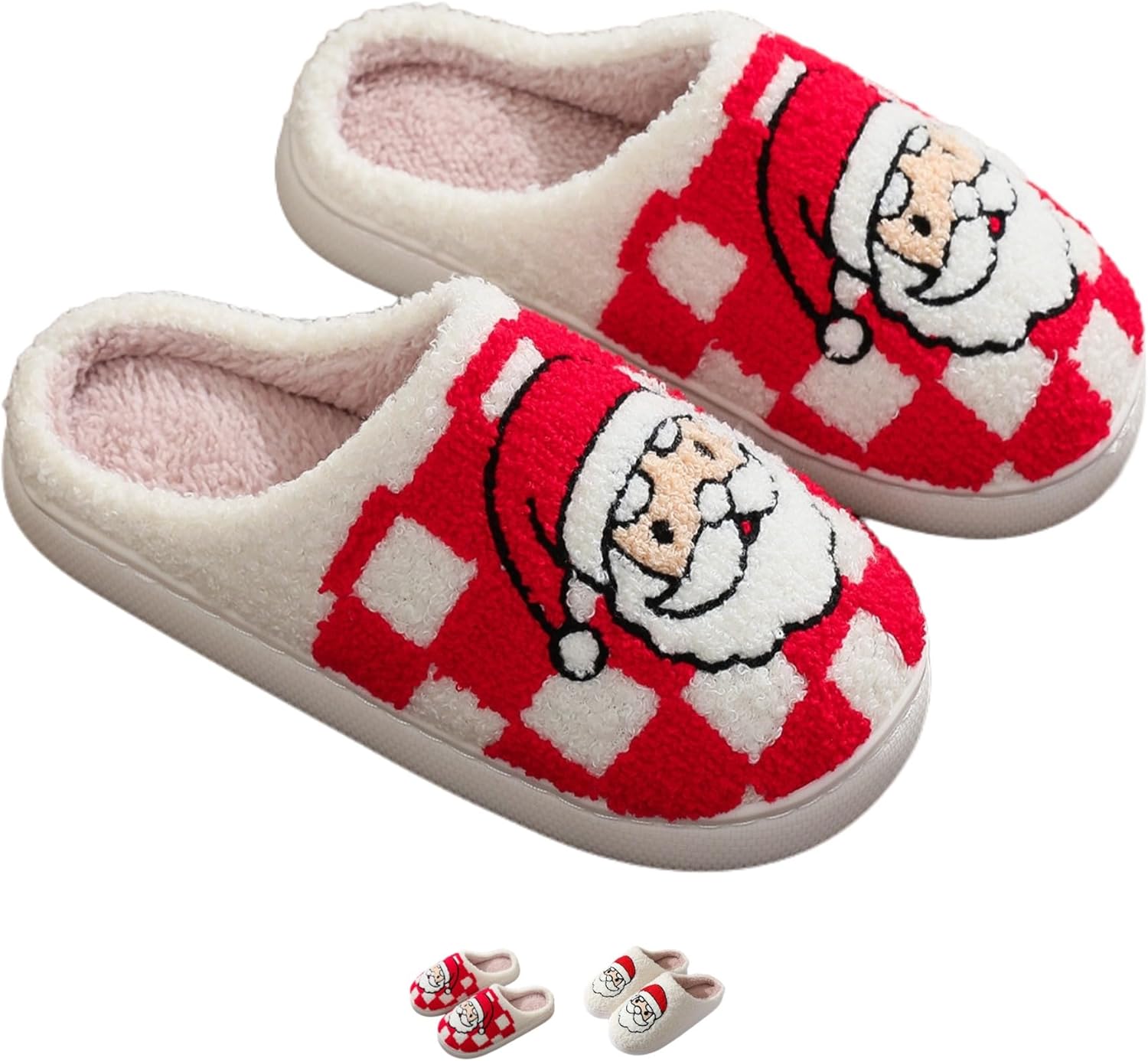 

Рождественские тапочки iwhgrmp для женщин и мужчин, утепленные домашние зимние шерстяные клетчатые тапочки, уютные плюшевые хлопковые тапочки для спальни, с нескользящей подошвой, красный