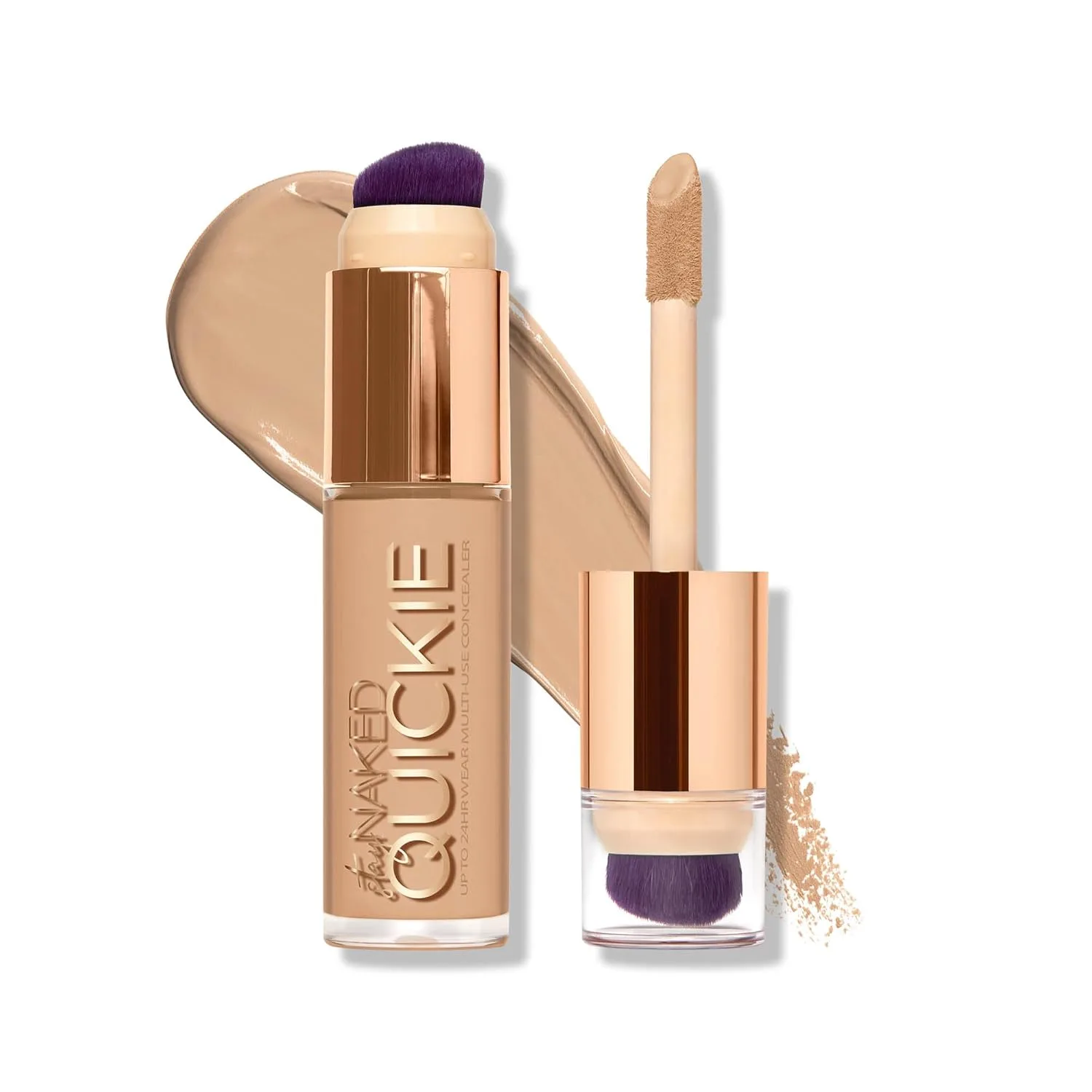 Urban Decay Quickie 24HR Full Coverage Waterproof Concealer, матовое покрытие Natural Matte, увлажняющий витамин E, двойная кисть Buffing Brush и аппликатор Multi-use, некомедогенный, веганский, без жестокости - 15 мл, 20NN (fair neutral)