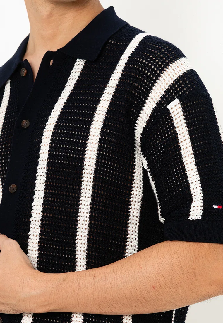 Открытая трикотажная рубашка в вертикальную полоску - Tommy Mainline Tommy Hilfiger, слоновая кость — фото 3