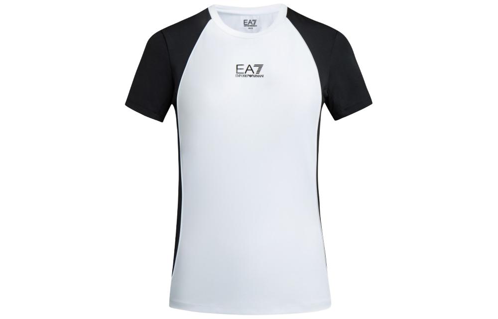 EMPORIO ARMANI Футболка EA7 SS24 с рукавом реглан женская черно-белая — фото 3