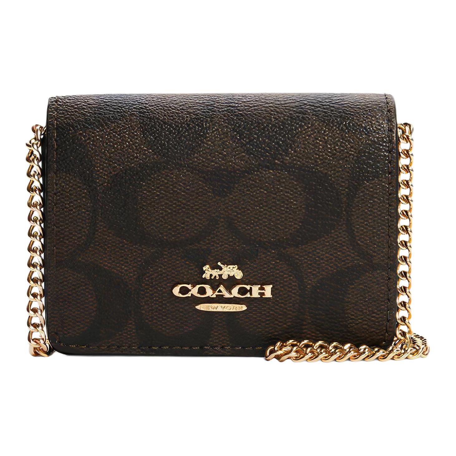 

COACH Кожаная цепь с холщовым кошельком на цепочке