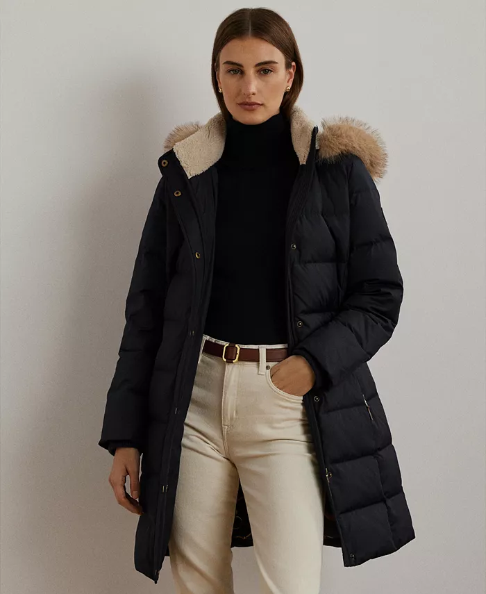 

Женское стеганое пальто с капюшоном из искусственного меха, размеры P/XS–XXL Lauren Ralph Lauren
