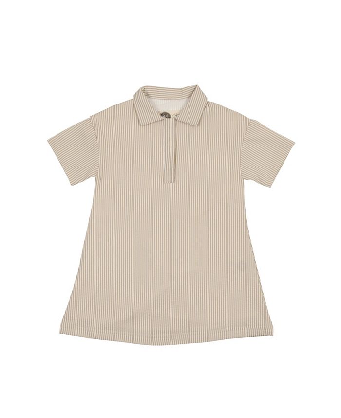 

Платье с коротким рукавом из ткани в полоску для девочек - Little Kid Maniere, коричневый/бежевый