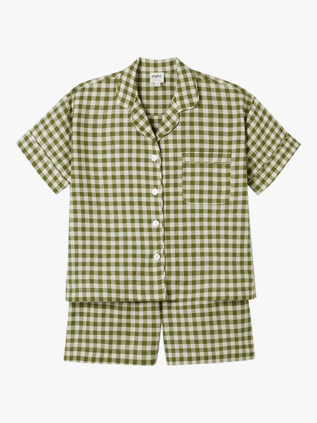 

Комплект пижамы шорты из смесового льна в клетку Piglet in Bed, Botanical Green