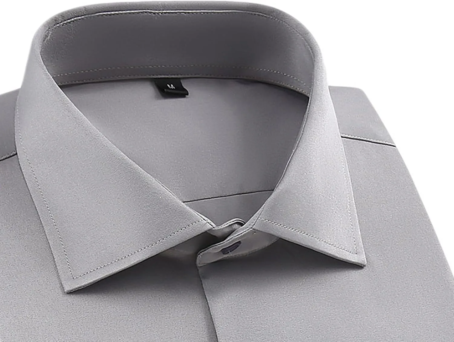 Мужская однотонная рубашка с двойными манжетами для делового стиля Casual, Slim Fit, с широким воротником и металлическими запонками Generic, серый — фото 3