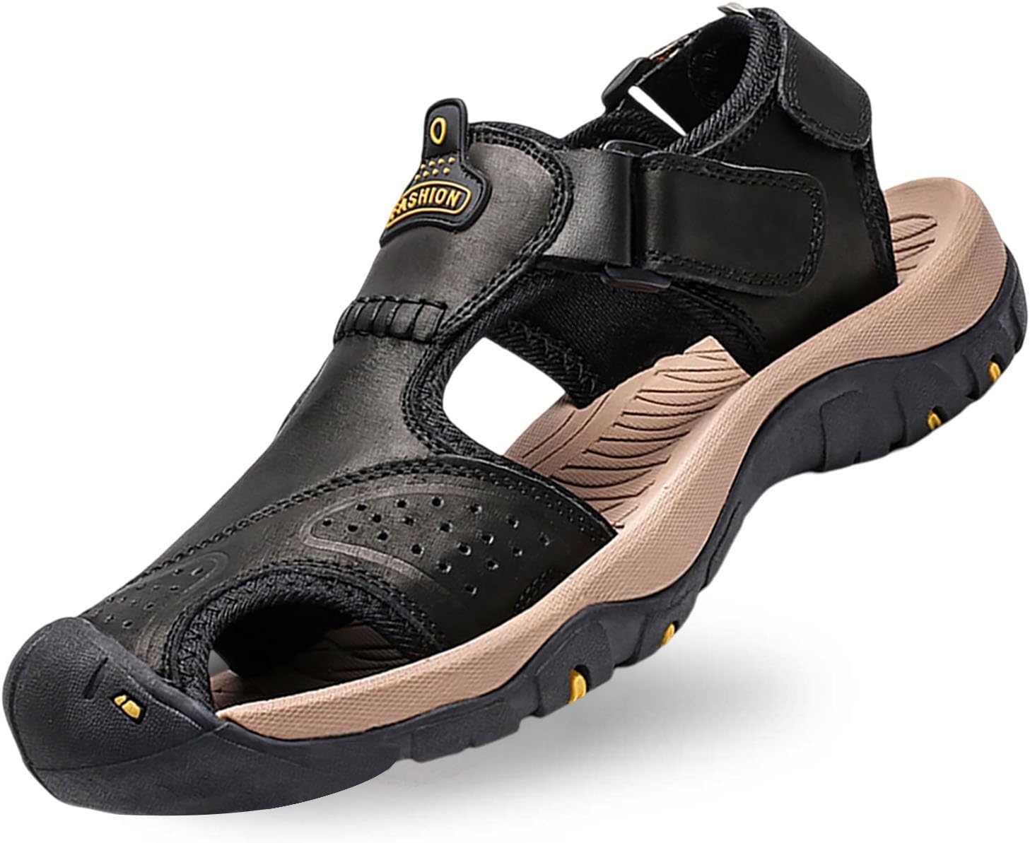 

Мужские летние кожаные сандалии, удобные, дышащие, с легкой подошвой, для прогулок на улице, повседневная легкая обувь Generic, черный