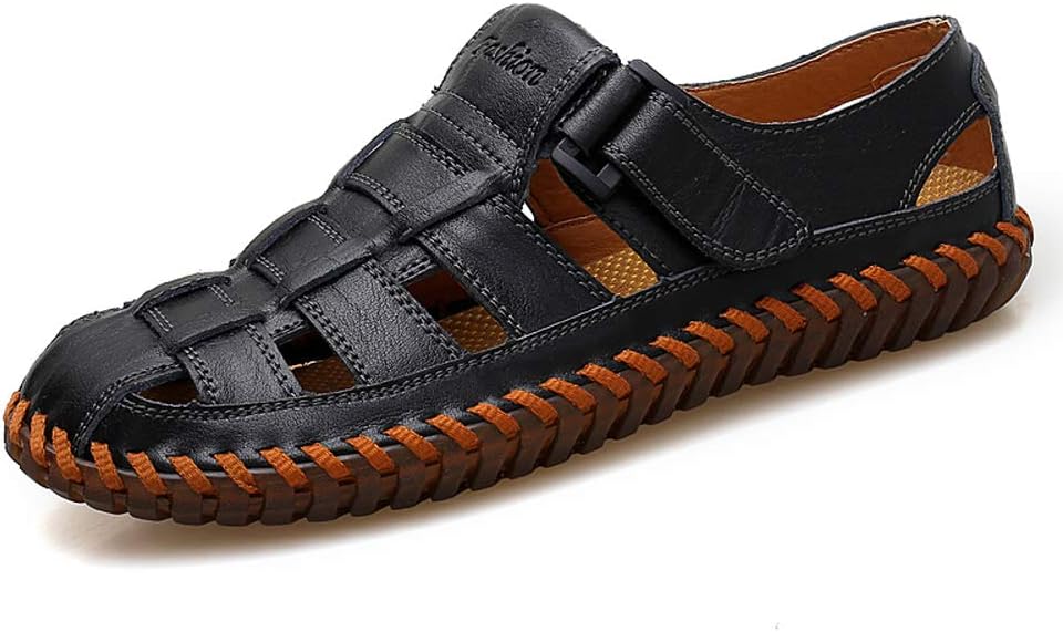 

Мужские спортивные сандалии Qiucdzi, дышащие, для активного отдыха на открытом воздухе, рыбачьи, с регулируемым закрытым носком, летние кожаные лоферы, черный