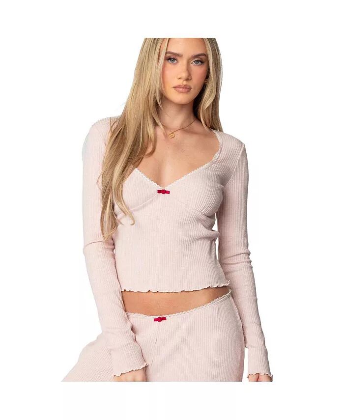 

Женский топ Roselle Ribbed V Neck Edikted, розовый