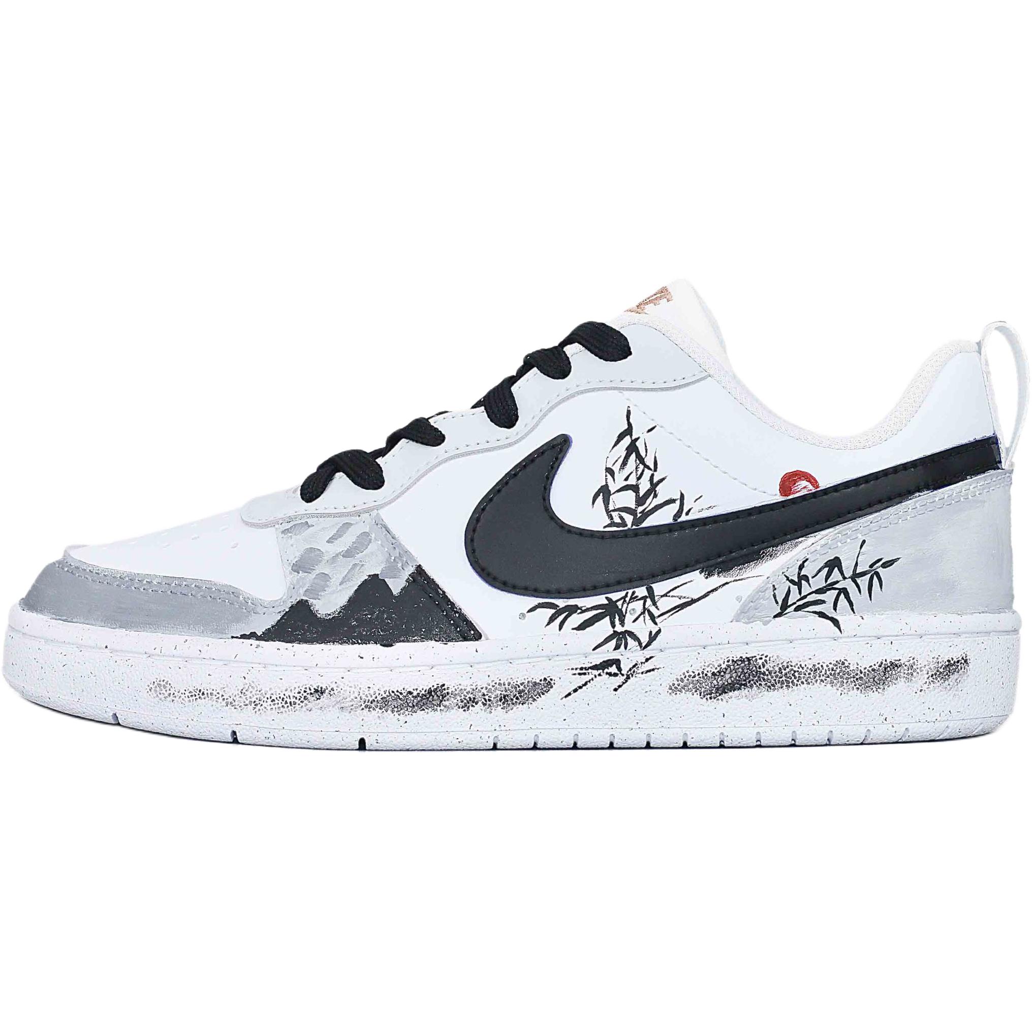 

Nike Court Borough Ink Bamboo River нескользящие устойчивые к истиранию низкие кроссовки для скейтбординга black white gray детские