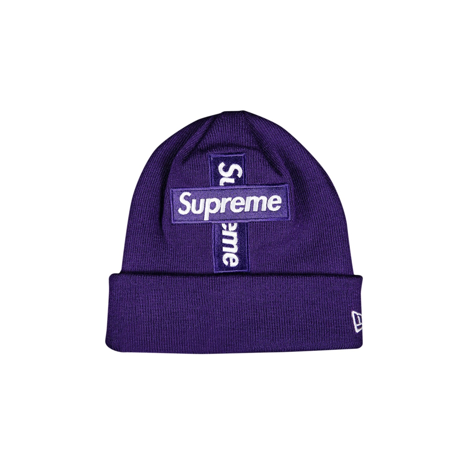 

Шапка-бини с логотипом Supreme x New Era Cross Box, цвет Фиолетовый