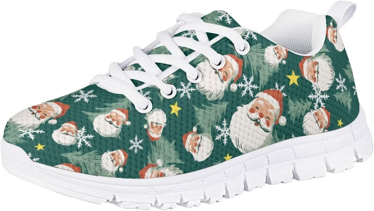 

Кроссовки Forchrinse для мальчиков и девочек, с шнуровкой, для бега и ходьбы, повседневные, с плоской подошвой и противоскользящей подошвой, Santa Claus Pattern