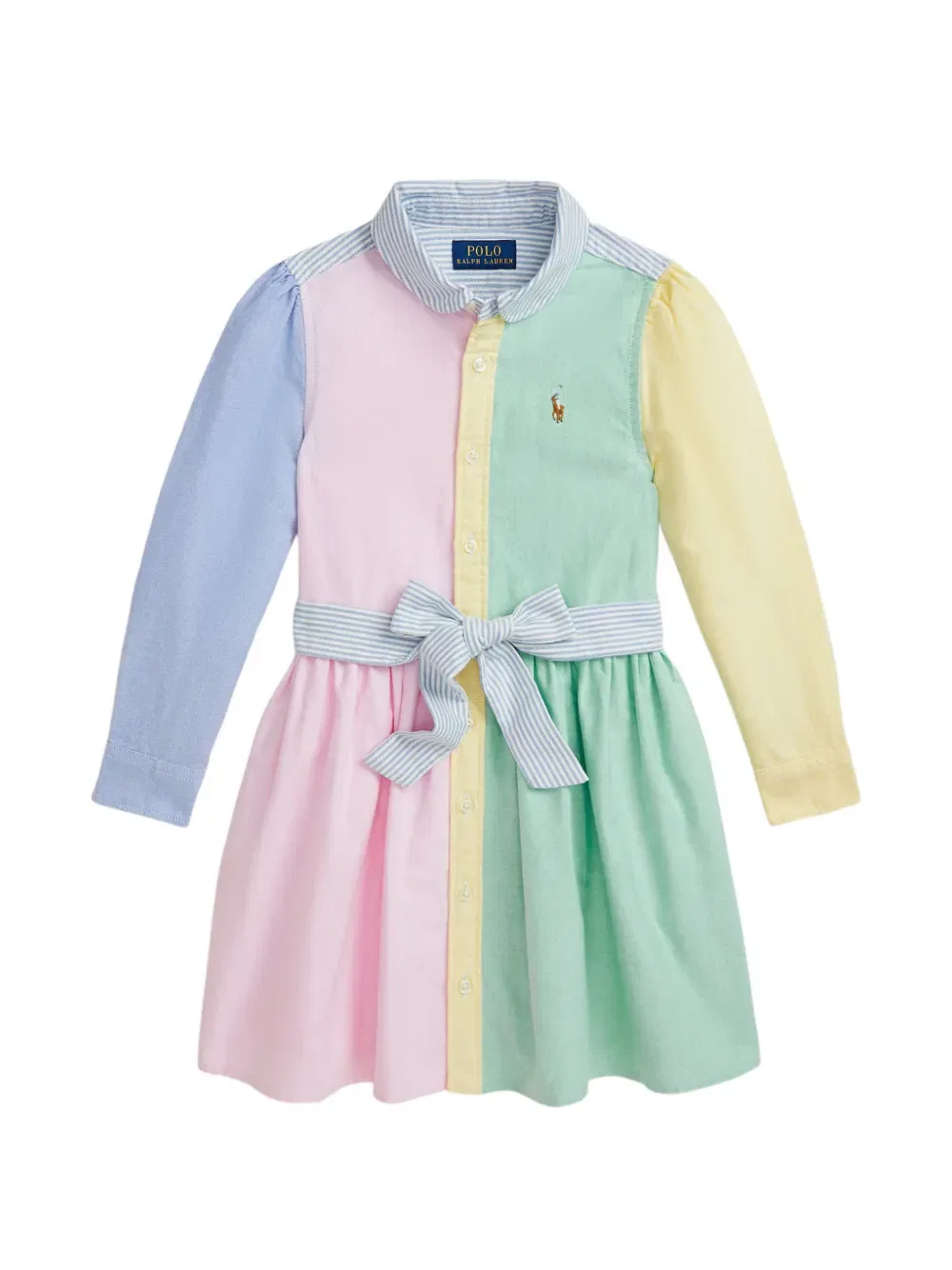 Платье с разноцветными блоками и поясом Polo Ralph Lauren Kids, розовый