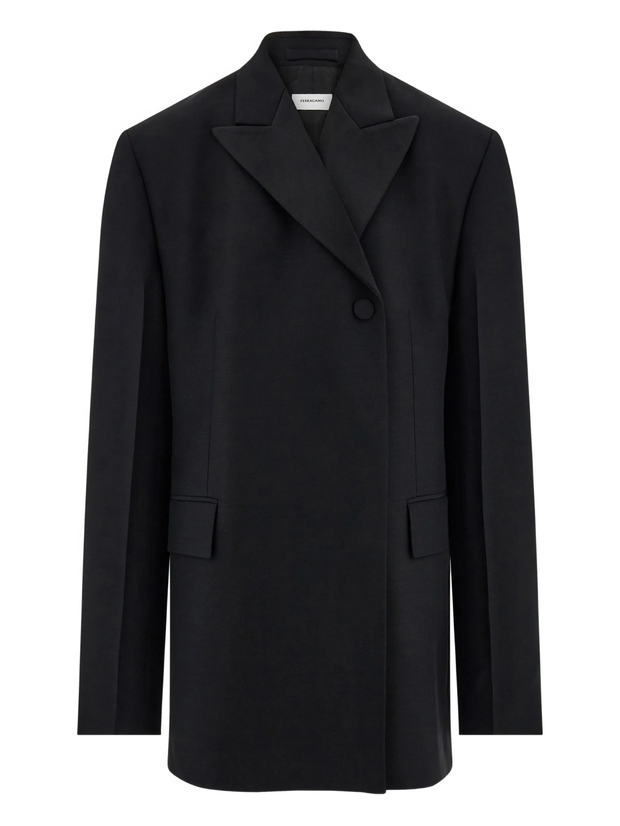 

Пиджак-смокинг атласными лацканами Ferragamo, черный