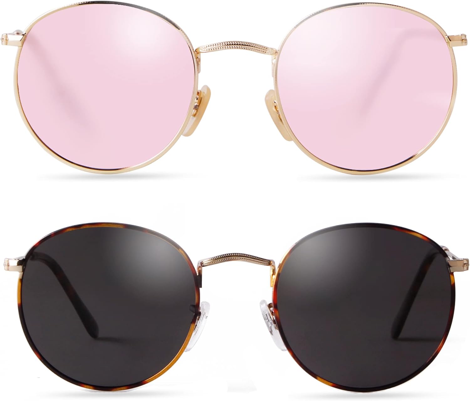 

Ретро круглые поляризованные солнцезащитные очки для женщин и мужчин в классической винтажной металлической оправе с защитой от УФ-излучения DQbhzh, Gold/Pink Mirrored+tortoise/Grey