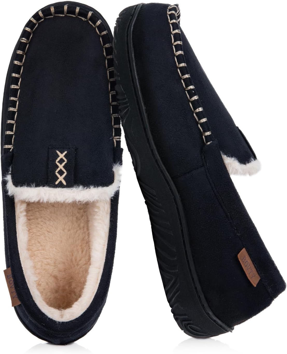 

Домашние тапочки BOVTY для мужчин, мокасины - с эффектом памяти и теплым плюшем, для дома и улицы, с легким надеванием, черный