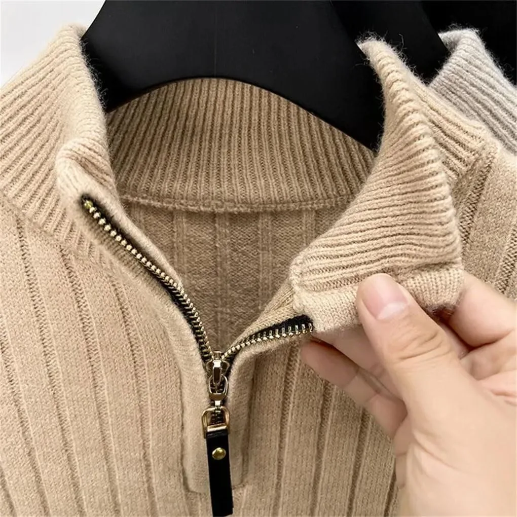 Мужской свитер Slim Fit с воротником стойкой и молнией на четверть — фото 4