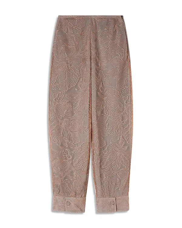 Брюки из тюля с металлизированной цветочной вышивкой Emporio Armani, Nude/Persimmon