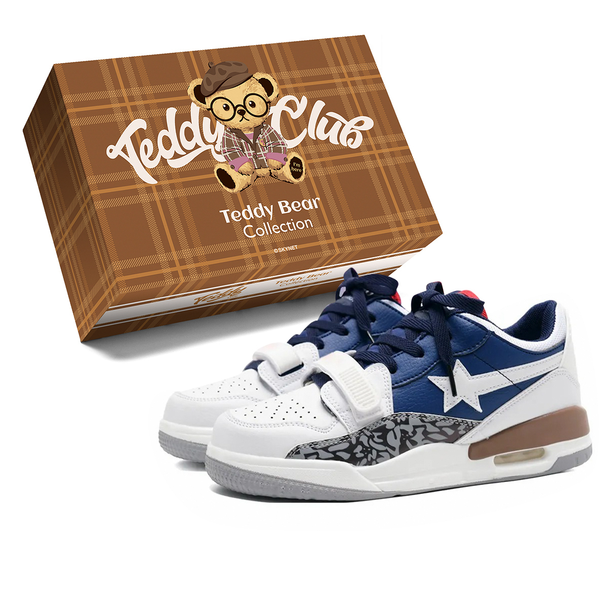 

Teddy Bear Collection Абразивостойкие легкие поддерживающие низкие скейтбордские кроссовки с эффектом увеличения роста унисекс бело-синий хаки, цвет White Blue Khaki