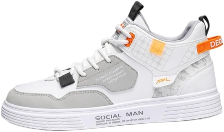 

Модные мужские высокие кеды на плоской подошве - подходят для любого сезона, для использования на улице, для поездок, путешествий и увеличения роста Fusecottc, белый